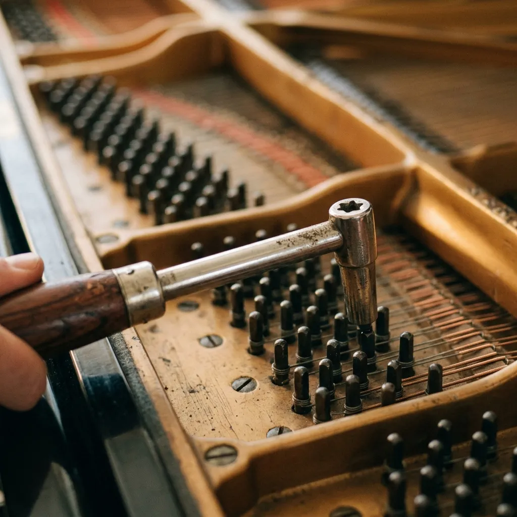 Close up of a professional piano tuning hammer